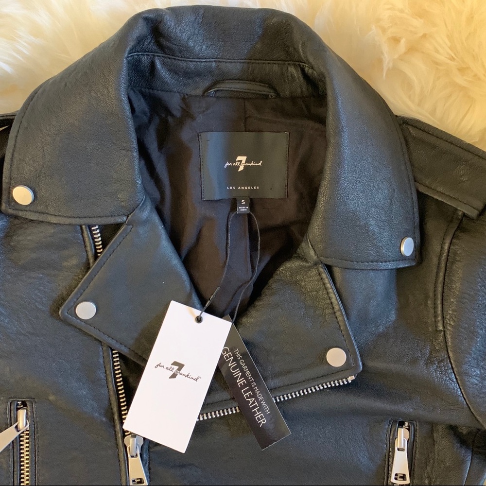 7 For All Mankind Black Leather Moto Jacket Size S - Picture 9 of 9